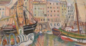 Camogli mit schwarzem Schiff