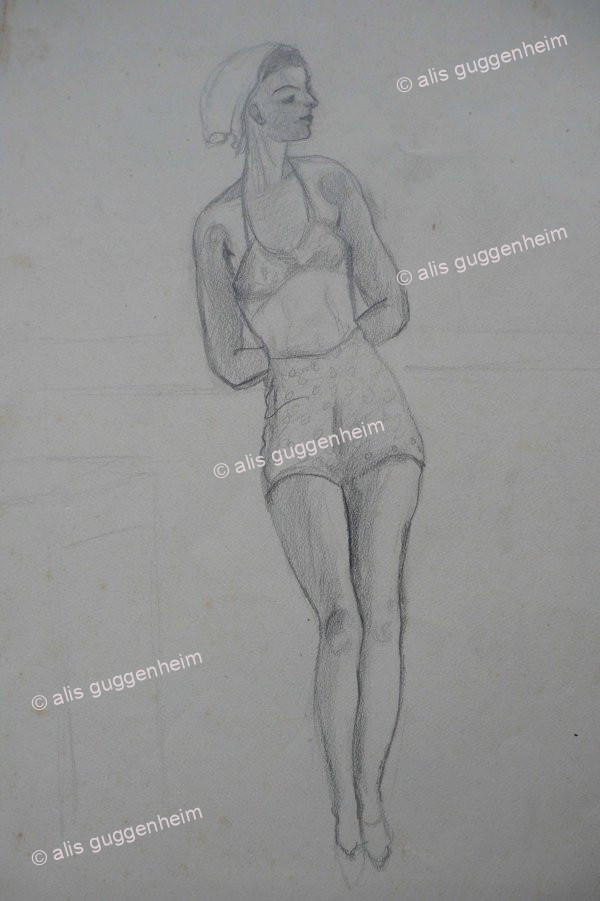 Weibliche Figur in Bikini posierend